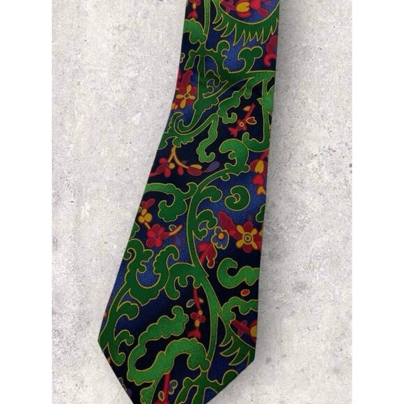 CHRISTIAN LACROIX Silk Tie ITALY Green Blue Botanical W:4" EUC - Picture 5 of 5